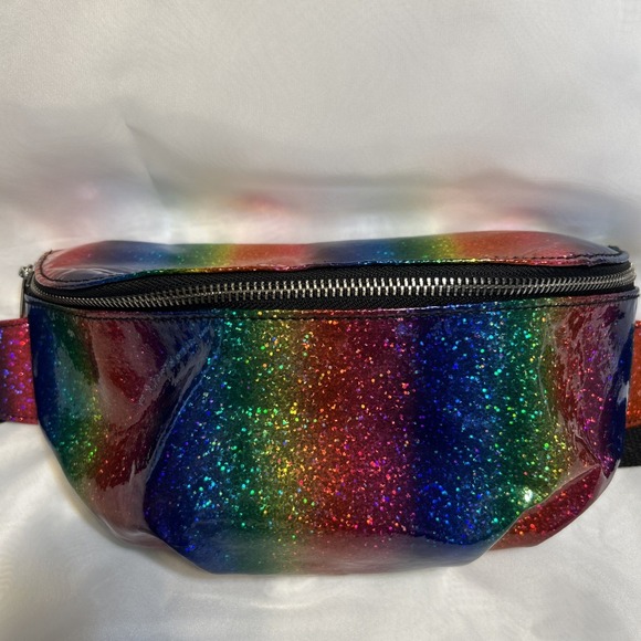 Handbags - Rainbow Sparkle Fanny Pack Pride Belt Bag Extends to 36" Waist Rainbow Unisex
